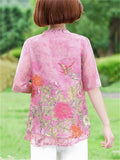 Peony Butterfly Print Plus Size Chiffon Shirt for Lady