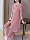 Women's Vintage Contrast Color Print Pink Sets