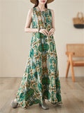 Women's Boho Style Round Neck Sleeveless Printed Dress