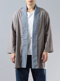 Zen Plain Cotton Linen One Button Autumn Shirt for Men