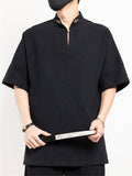 Men's Retro Cloud Embroideried Stand Collar Linen Shirt