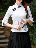 Female Magpie & Plum Blossom Embroidered Shirt