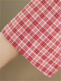 Cute Leaf Patch Button Up Lapel Retro Plaid Shirt for Women