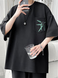 Male Casual Pocket Bamboo Leaves Half Sleeve Shirts