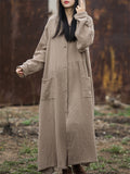 Women's Stylish Cotton Linen Long Hooded Robe with Pockets