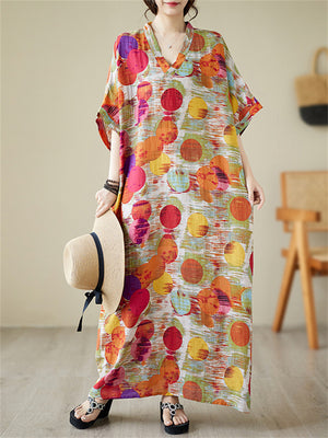 Colorful Dots Printed Women's Loose V-Neck Beach Dresses