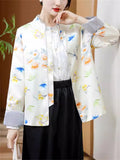 Women's Vintage Butterfly Flower Print Mulberry Silk Jacket