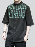 Men's Ancient Characters Print Summer Lapel Half Sleeve Shirt