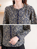 Retro Polka Dot Print Pleated Stand Collar Shirt for Female
