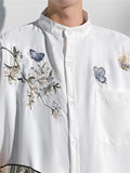 Men's Chinese Style Flying Butterfly Pear Flower Embroideried Shirt