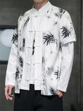 Male Bamboo Leaf Print Vintage Fake Two-piece Shirt