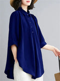 Simple Cozy Lapel Pullover Oversized Shirt for Women