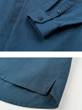 Spring Cozy Stand Collar Long Sleeve Button Up Linen Shirt for Men