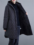 Women's Stripe Warm Plush Lining Casual Mid-Length Hooded Coat
