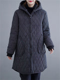 Women's Stripe Warm Plush Lining Casual Mid-Length Hooded Coat