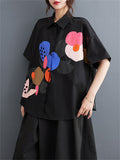 Fashion Personality Print Short Sleeve Button Shirt for Women