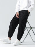 Men's Chinese Style Bamboo Leaf Pattern Side Button Corduroy Pants