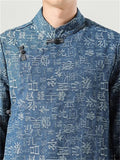 Trendy Chinese Surnames Print Blue Denim Tang Suit Jacket for Men