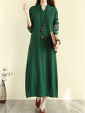 Ethnic Colorful Cloud Embroidery Loose Midi Dress for Women