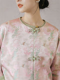 Elegant Round Neck Knot Button Pink Green Female Jacket