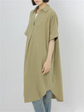 Summer V-Neck Super Loose Long Cotton Shirt for Women