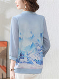 Women's Ancient Style Print Elegant Stand Collar 3/4 Sleeve Shirts