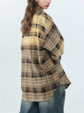 Spring Retro Contrast Color Plaid Long Sleeve Shirt for Women