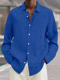 Men's Button Up Stripes Texture Oversized Cotton Linen Shirts