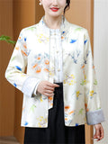 Women's Vintage Butterfly Flower Print Mulberry Silk Jacket