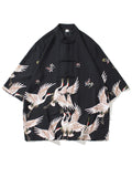 Chinese Style Knot Button Half Sleeve Flying Crane Print Shirt