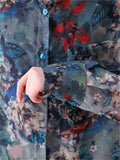 Women's Chiffon Shirt with Flower Ink Painting