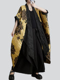 Luxury Golden Yellow Peony Jacquard Women's Long Coat