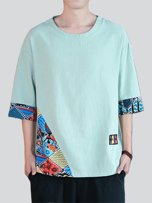 Men's Casual Crew Neck Printed Patchwork T-shirts