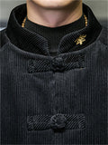 Men's Unique Hanzi Embroidery Tang Suit Corduroy Coat