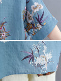 Female Bohemian Style Scoop Neck Half Sleeve Floral Print Shirt