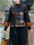 Retro Peony Butterfly Embroidery Women's Short Coat