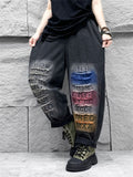 Women's Trendy Letter Print Raw Edge Line Loose Harem Pants