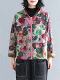 Women's Cute Floral Printed Zip Up Hooded Short Jackets