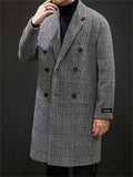 Men's Autumn Double-Breasted Lapel Checked Midi Woolen Coat