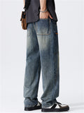 Men's High Street Loose Vintage Blue Straight-Leg Jeans