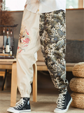 Men's Ancient Loong Sea Wave Embroidery Vintage Pants