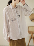 Women's Casual Bee & Dandelion Embroidery Stripe Shirt