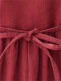 Women's Retro Daisy Embroidery Mid-Length Corduroy Dress