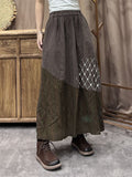 Women's Retro Splicing Embroidery Contrast Color A-line Skirt