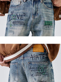 Personality Street Letter Graffiti Loose Blue Jeans for Women
