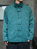 Spring Autumn Stand Collar Knot Button Windproof Jacket for Men