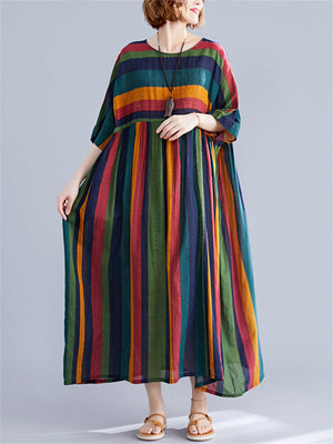 Summer Rainbow Stripes Vacation Long Dress for Women