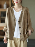 Female Casual Plain Button Up Jacket with Pockets