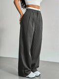 Casual High-Rise Spliced Striped Pants for Women