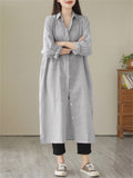 Comfortable Female Casual Long-sleeved Striped Shirtdress